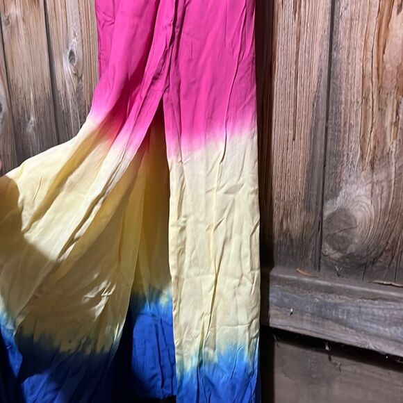 AREA multi-ombre flutter dress maxi yellow blue pink tie dye Medium NWT - Picture 5 of 5